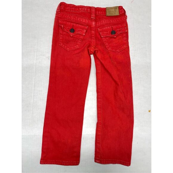 True Religion Jeans Boys 4 Red Billy Straight Leg Flap Pocket Hip Hop Denim A39 - Picture 1 of 9